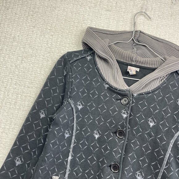 Vintage Split USA Hoodie Women S Black 90s Faded Skateboards Button Up Punk Emo - Picture 2 of 14